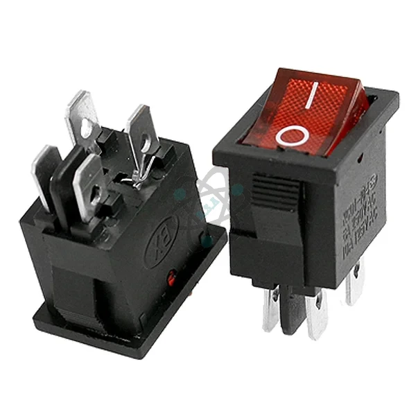 XL601-104 6A-250V ON-OFF - مفتاح احمر شفاف (أبو قاطره) 4خط